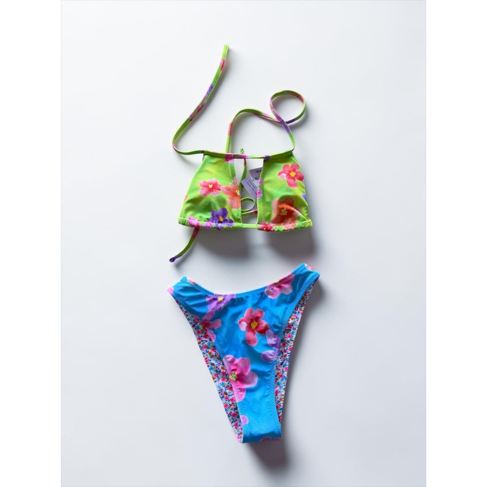 Wild Fable Reversible Floral Bikini Set XXS High Neck Halter Super Cheeky Bottom